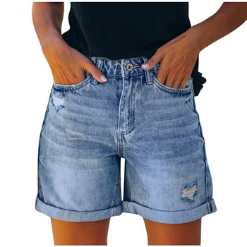 Дамски модни разкъсани дънкови къси панталони с висока талия Ретро летни ежедневни къси дънки с джоб Streetwear Дамски къси панталони 2023
