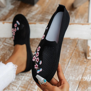 Дамски плоски обувки 2023 Нови есенни дишащи мрежести обувки за ходене с приплъзване за жени Модни външни леки каузални обувки Женски маратонки