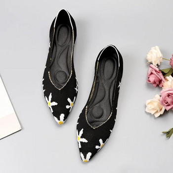 Дишащи обувки от полиестер Дамски пролетни равни обувки Балерини с остри пръсти Дамски еластични плетени мокасини Femme Ежедневна рокля Мокасини