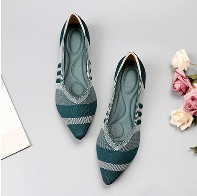 Prozračne poliesterske cipele Ženske proljetne ravne balerinke sa šiljatim prstima Ženske rastezljive pletene mokasine Ženske dnevne haljine Mokasine