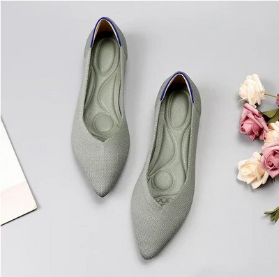 Prozračne poliesterske cipele Ženske proljetne ravne balerinke sa šiljatim prstima Ženske rastezljive pletene mokasine Ženske dnevne haljine Mokasine