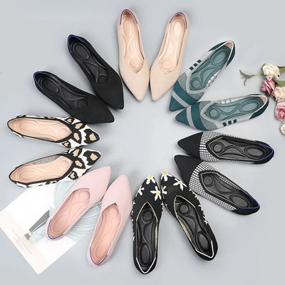 Pantofi din poliester respirabili, pantofi de primăvară pentru femei, balerini cu vârf ascuțit, pantofi tricotați elastic pentru femei, mocazini