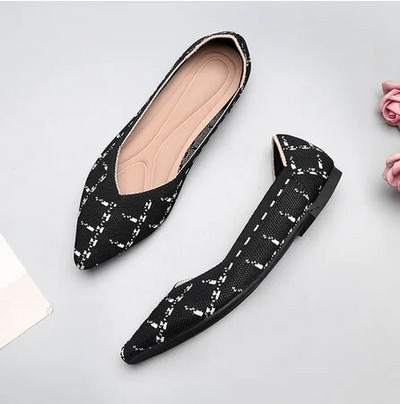 Prozračne poliesterske cipele Ženske proljetne ravne balerinke sa šiljatim prstima Ženske rastezljive pletene mokasine Ženske dnevne haljine Mokasine