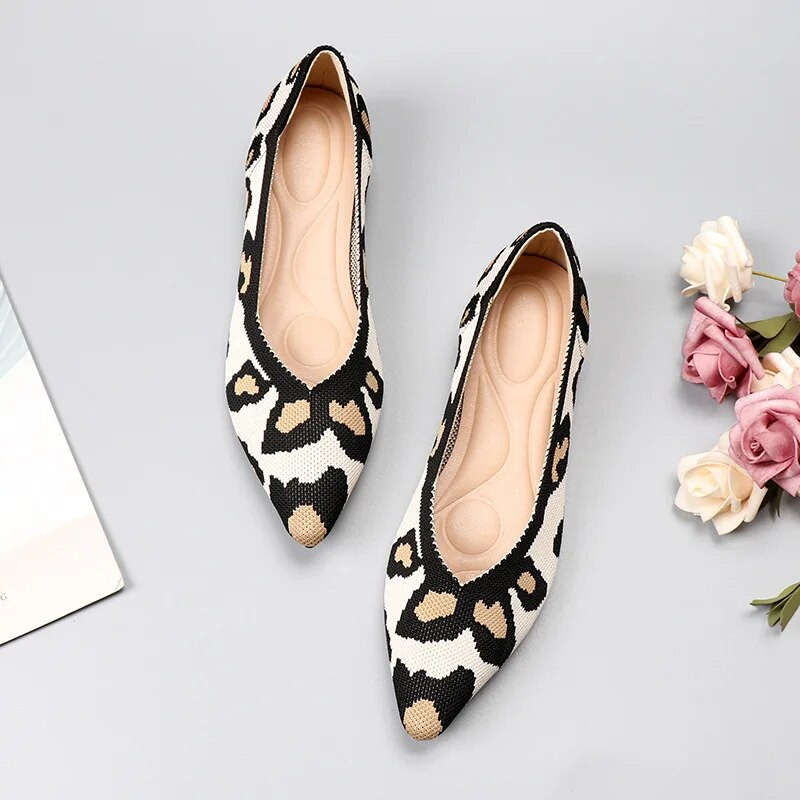 Prozračne poliesterske cipele Ženske proljetne ravne balerinke sa šiljatim prstima Ženske rastezljive pletene mokasine Ženske dnevne haljine Mokasine