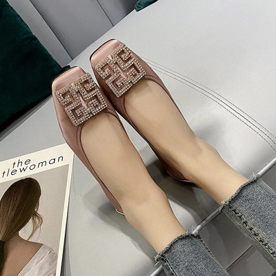 Rhinestones Buckle Flats Ballet Shoes Women Slip On Shallow Mouth Moccasins Elegant Women`s Loafers Party Leather Ballerina