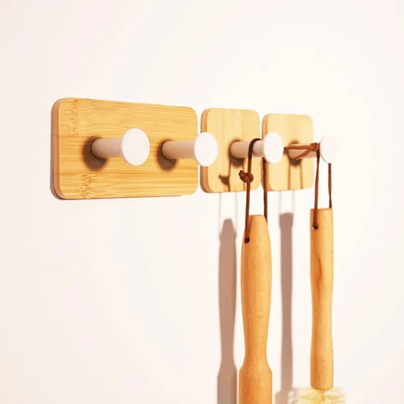 1 vnt. Bambuko medienos kabliukas sieninių drabužių kabyklos durų raktų pakabuko laikiklis Lipnus kabliukas virtuvės prietaisai, skirti namų vonios kambario aksesuarams Cozinha