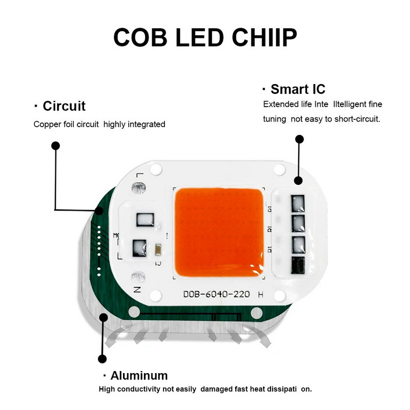 COB LED lampa Bead Chip Smart IC Bez potrebe za pogonom AC 220V 240V 20W 30W 50W DOB modul za DIY rasvjetu za uzgoj biljaka LED reflektorska žarulja