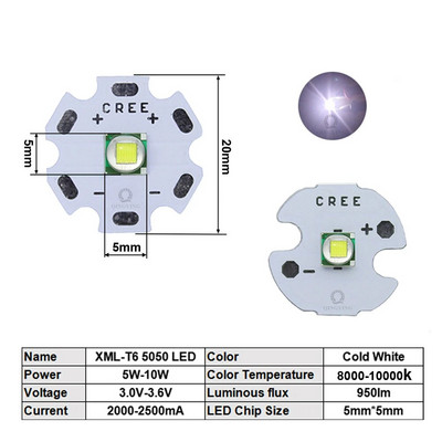 Didelio galingumo LED lustas 5W-10W cree XML T6 XML2 XM-L2 5050 16mm 20mm 3V 3.6V diodai žibintuvėlio dviračio automobilio priedams priekinė lempa