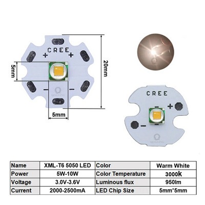 Didelio galingumo LED lustas 5W-10W cree XML T6 XML2 XM-L2 5050 16mm 20mm 3V 3.6V diodai žibintuvėlio dviračio automobilio priedams priekinė lempa