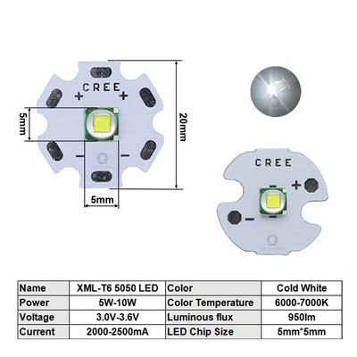 Didelio galingumo LED lustas 5W-10W cree XML T6 XML2 XM-L2 5050 16mm 20mm 3V 3.6V diodai žibintuvėlio dviračio automobilio priedams priekinė lempa