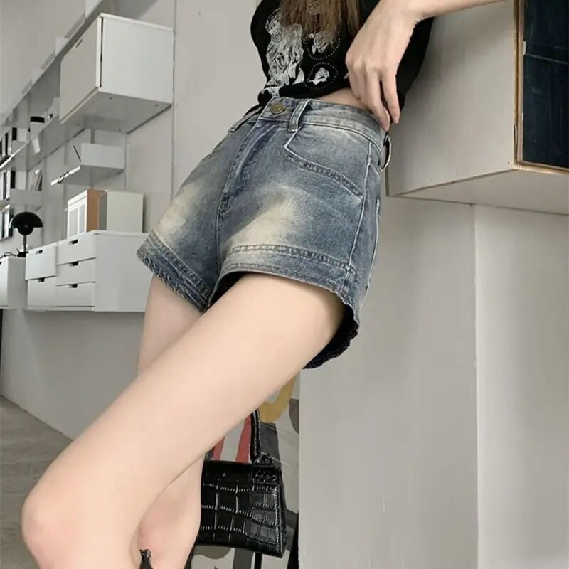 Nerimą keliantys šortai Moteriški Seksualūs Vasariniai Džinsiniai Mėlyni Gatvės Apranga Amerikietiško stiliaus Vintažinis Laisvalaikis Hotsweet College Mada Y2k Harajuku