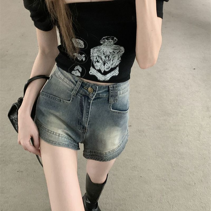 Nerimą keliantys šortai Moteriški Seksualūs Vasariniai Džinsiniai Mėlyni Gatvės Apranga Amerikietiško stiliaus Vintažinis Laisvalaikis Hotsweet College Mada Y2k Harajuku