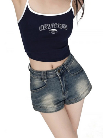 Винтидж дънкови шорти Дамски летни корейски стил Висока талия Сини къси дънки Тънки дамски Y2K Streetwear Ежедневни