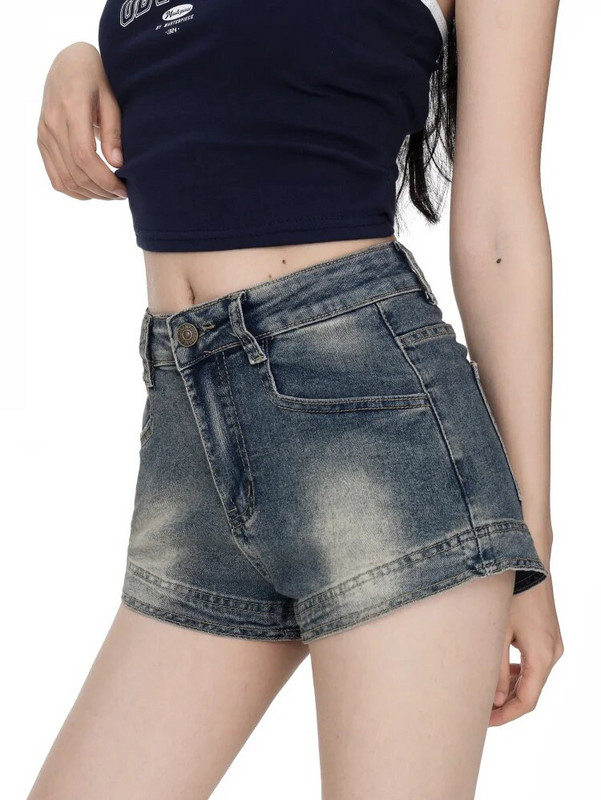 Vintažiniai džinsiniai šortai, moteriški vasariniai korėjietiško stiliaus aukštu juosmeniu mėlyni trumpi džinsai, ploni moteriški Y2K gatvės drabužiai, kasdieniai