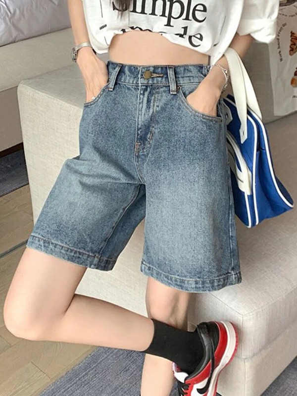 Farmer S-4XL rövidnadrág Női Kék Laza Vintage magas derekú nyári menő utcai ruházat Divat Diákok Esztétikus Napi Minden meccs Ulzzang