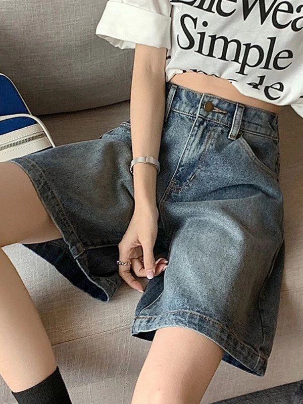 Farmer S-4XL rövidnadrág Női Kék Laza Vintage magas derekú nyári menő utcai ruházat Divat Diákok Esztétikus Napi Minden meccs Ulzzang