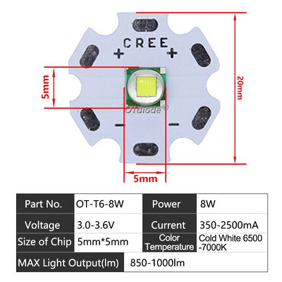 LED karoliukai 3W 5W 10W 18W šviesa 3V 6V XPE 5050 XML2 XHP50 T6 šaltai balta lempa "pasidaryk pats" žibintuvėliui, automobilio apšvietimui
