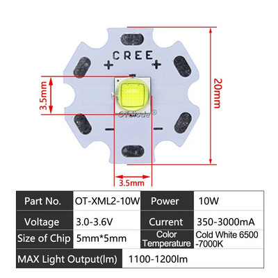 LED karoliukai 3W 5W 10W 18W šviesa 3V 6V XPE 5050 XML2 XHP50 T6 šaltai balta lempa "pasidaryk pats" žibintuvėliui, automobilio apšvietimui