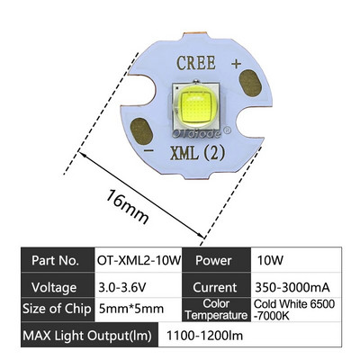 LED karoliukai 3W 5W 10W 18W šviesa 3V 6V XPE 5050 XML2 XHP50 T6 šaltai balta lempa "pasidaryk pats" žibintuvėliui, automobilio apšvietimui