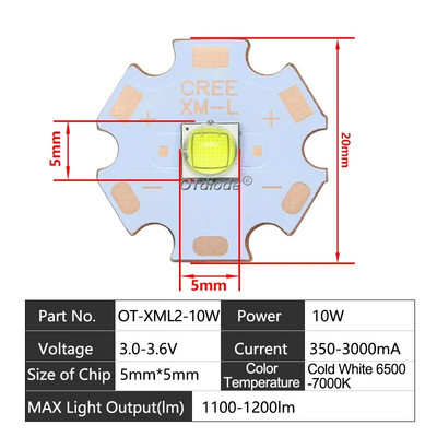 LED karoliukai 3W 5W 10W 18W šviesa 3V 6V XPE 5050 XML2 XHP50 T6 šaltai balta lempa "pasidaryk pats" žibintuvėliui, automobilio apšvietimui