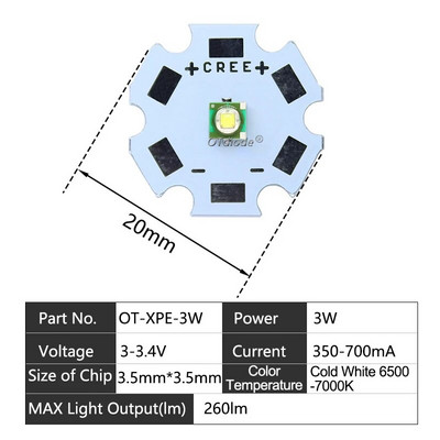 LED karoliukai 3W 5W 10W 18W šviesa 3V 6V XPE 5050 XML2 XHP50 T6 šaltai balta lempa "pasidaryk pats" žibintuvėliui, automobilio apšvietimui