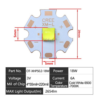 LED karoliukai 3W 5W 10W 18W šviesa 3V 6V XPE 5050 XML2 XHP50 T6 šaltai balta lempa "pasidaryk pats" žibintuvėliui, automobilio apšvietimui