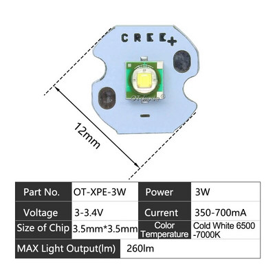LED karoliukai 3W 5W 10W 18W šviesa 3V 6V XPE 5050 XML2 XHP50 T6 šaltai balta lempa "pasidaryk pats" žibintuvėliui, automobilio apšvietimui