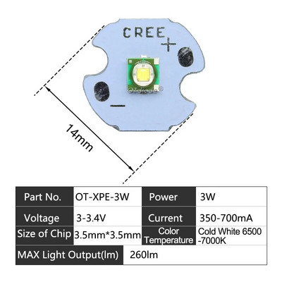 LED karoliukai 3W 5W 10W 18W šviesa 3V 6V XPE 5050 XML2 XHP50 T6 šaltai balta lempa "pasidaryk pats" žibintuvėliui, automobilio apšvietimui