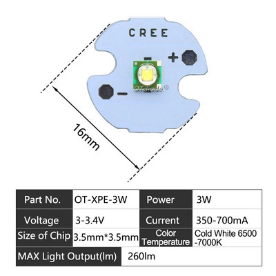 LED karoliukai 3W 5W 10W 18W šviesa 3V 6V XPE 5050 XML2 XHP50 T6 šaltai balta lempa "pasidaryk pats" žibintuvėliui, automobilio apšvietimui