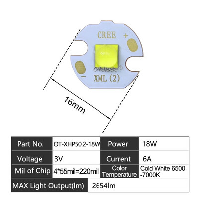 LED karoliukai 3W 5W 10W 18W šviesa 3V 6V XPE 5050 XML2 XHP50 T6 šaltai balta lempa "pasidaryk pats" žibintuvėliui, automobilio apšvietimui