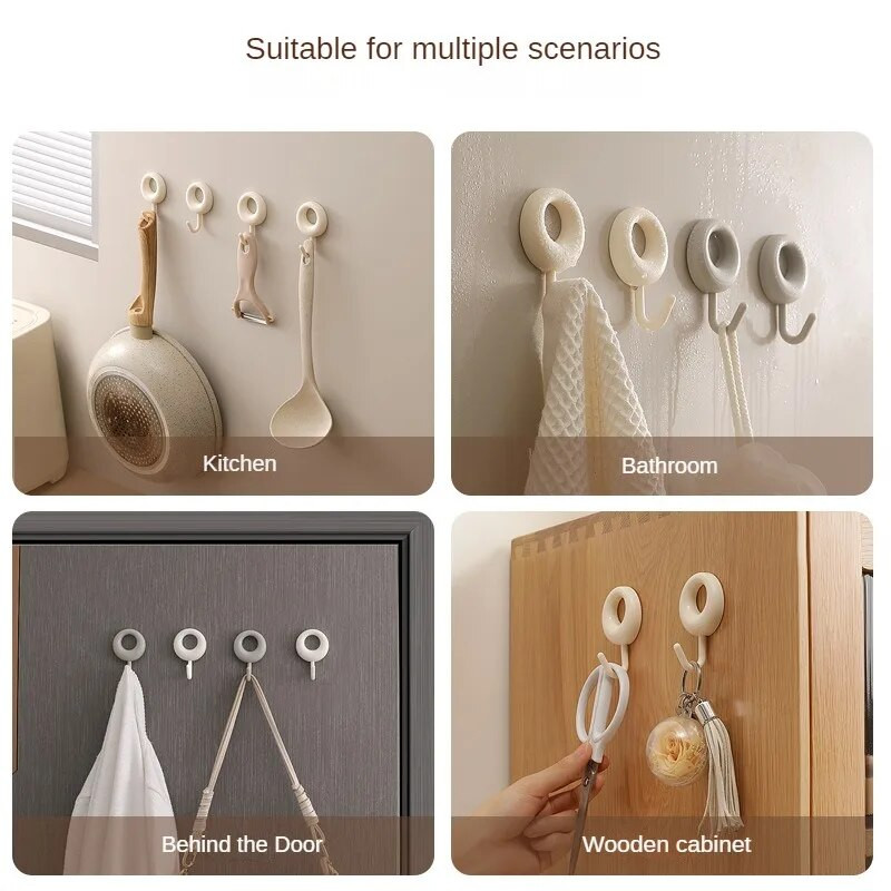 4 DB öntapadó fali kampó, erős fúrás nélkül kabáttáska fürdőszobaajtó konyhai törülköző akasztók Otthoni tárolási kiegészítők