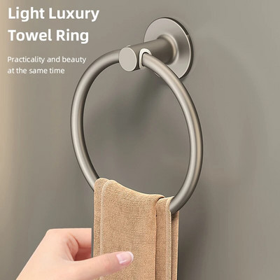 Bathroom Towel Holder Space Aluminum Wall Mount Self Adhesive Easy Installation Round Towel Ring FR1054