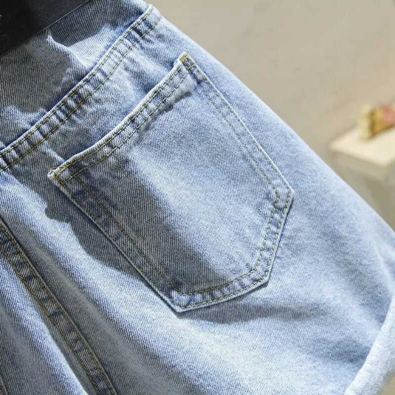 Moteriški šortai aukštu juosmeniu, džinsiniai sulenkimai Klasikiniai retro Populiarūs Harajuku Vasarą Moteriški plačiomis kojomis trumpi Laisvalaikis Gatvės Stilius Nauja
