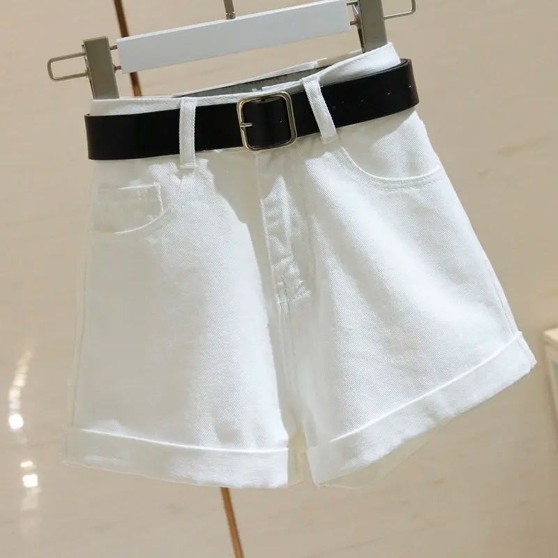 Moteriški šortai aukštu juosmeniu, džinsiniai sulenkimai Klasikiniai retro Populiarūs Harajuku Vasarą Moteriški plačiomis kojomis trumpi Laisvalaikis Gatvės Stilius Nauja