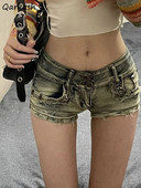Γυναικεία σορτς με πριτσίνια αμερικάνικου στιλ Hot streetwear Νέα μόδα ρετρό λεπτή χαμηλομέση Κορίτσια Σέξι απλό, ασπρόμαυρο, παντός τύπου, μασίφ καλοκαιρινό Y2k