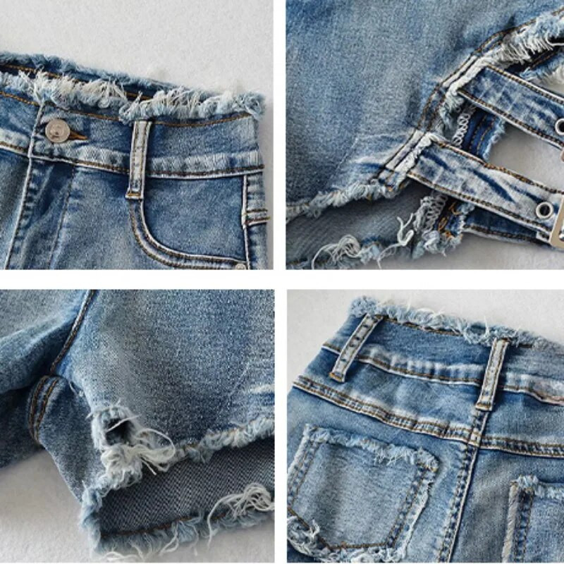 Nyári rövidnadrágok Női farmer Szexi mini magas derekú szőrmével bélelt amerikai retro szakadt vintage hollow Out éjszakai klub Dögös-édes lányok