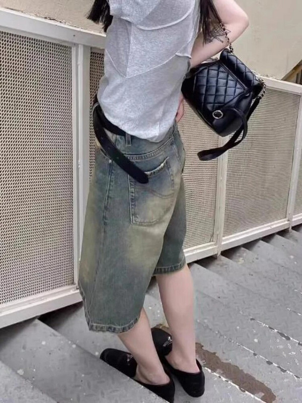 S-4XL Farmer rövidnadrág Női Elegáns szabadidő Utcai ruházat Magas derekú koreai stílusú Nyári Térd Egyszerű Kényelmes Diákruházat Új