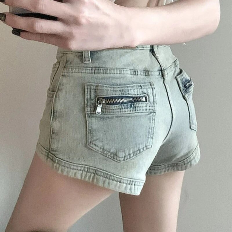 Plyšę džinsiniai šortai Moteriški Liekni Seksualūs Vintažiniai žemu juosmeniu Kasdieniai Šaunūs Gatvės Apranga Estetiški Moteriški Drabužiai Visiems tinka Paprasti