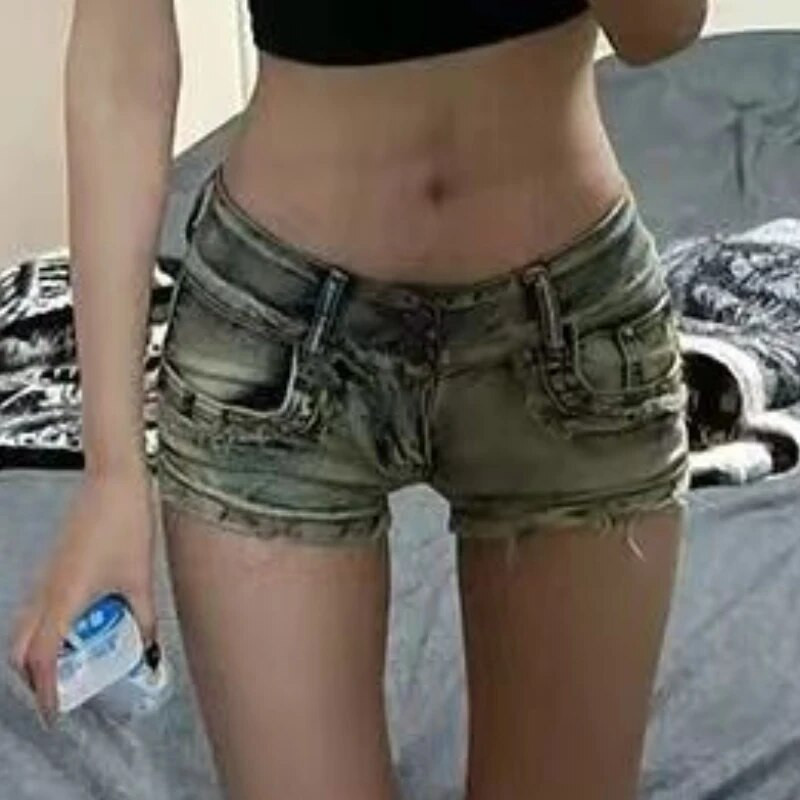 Plyšę džinsiniai šortai Moteriški Liekni Seksualūs Vintažiniai žemu juosmeniu Kasdieniai Šaunūs Gatvės Apranga Estetiški Moteriški Drabužiai Visiems tinka Paprasti