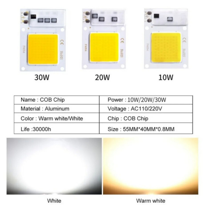 10W 20W 30W 50W LED COB lampa Bead AC 220V 240V IP65 Smart IC Nema potrebe za upravljačkim programom DIY reflektor Led žarulja Reflektor Vanjska čip lampa