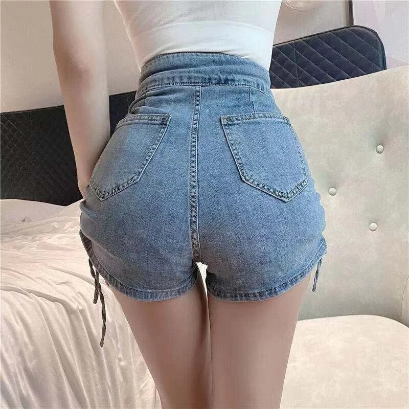 Női farmer rövidnadrág Biker Skinny Blue mini szexi rövid nadrág női csizmával szűk, magas derekú farmernadrág ingyenes kiszállítással