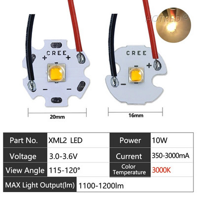 LED 10W nagy teljesítményű XML T6 XML2 XM-L2 5050 gyöngy diódák 3V 3,7V kábel vezetékkel zseblámpákhoz Alkatrészek Kerékpár Autótartozékok Fej