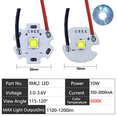 LED 10W nagy teljesítményű XML T6 XML2 XM-L2 5050 gyöngy diódák 3V 3,7V kábel vezetékkel zseblámpákhoz Alkatrészek Kerékpár Autótartozékok Fej