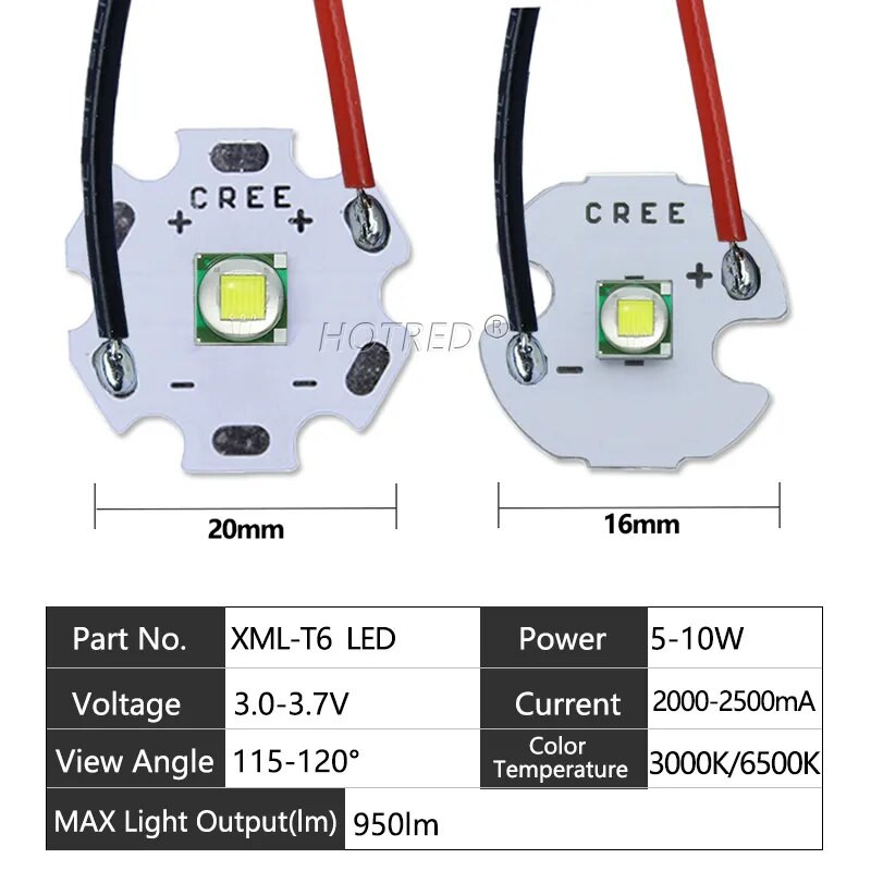 LED 10W nagy teljesítményű XML T6 XML2 XM-L2 5050 gyöngy diódák 3V 3,7V kábel vezetékkel zseblámpákhoz Alkatrészek Kerékpár Autótartozékok Fej