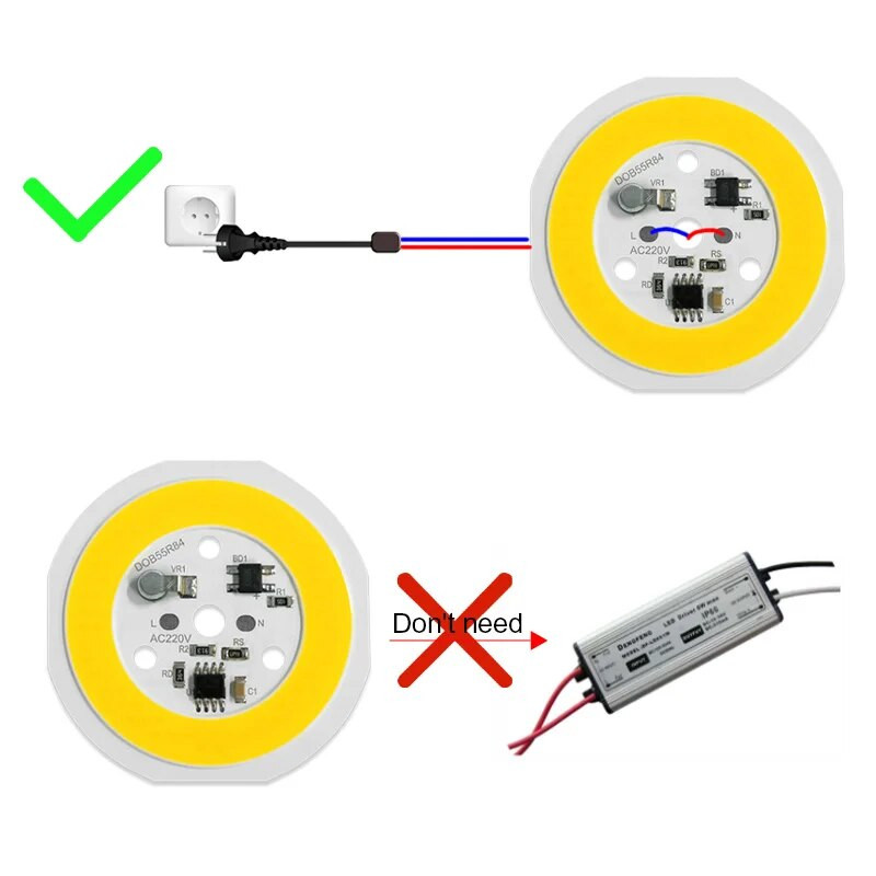 DOB LED čip Nema potrebe za pokretačkim programom COB AC 220V 9W 12W 15W Visoka svjetlina Ušteda energije za DIY reflektore Čipovi reflektora