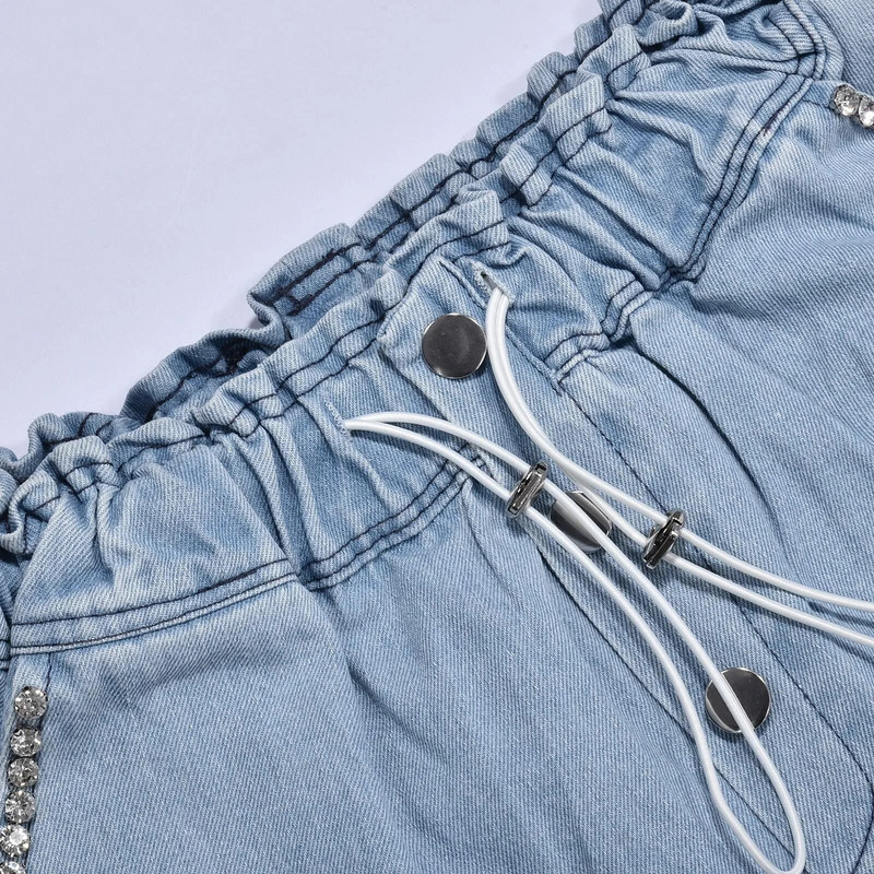 Nyári női kerékpáros rövidnadrág szabadidő nehéz munkák gyémánt köröm Bad Bulbans Harisnya Towder farmer rövidnadrág magas derékú rövid