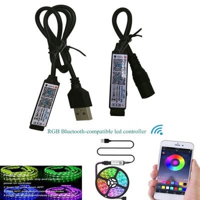 Mini RGB Bluetooth-съвместим контролер Музикален контролер за LED светлинна лента за RGB лентови светлини Smart APP Control DC 5V 12V 24V