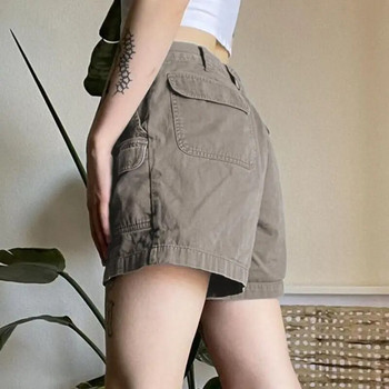 Прави карго къси панталони Дамска мода Американски ретро семпли за свободното време Универсално горещо лятно облекло, джобове със средна талия Дизайнерски добавки