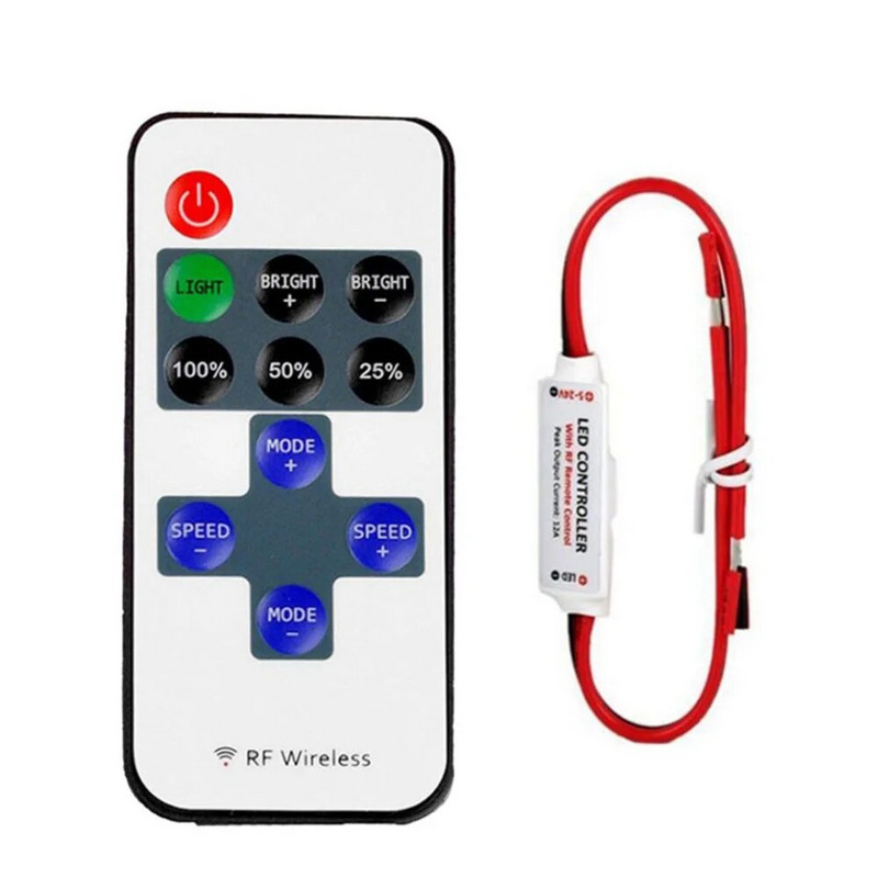Mini 11 Keys RF juhtmevaba LED-kaugjuhtimispult LED-dimmeri kontroller ühevärvilise valgusriba jaoks SMD5050/3528/5730/3014 DC5-24V