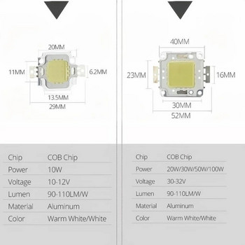 10W 20W 30W 50W 100W LED чип мъниста за лампа DC 9-12V 30-36V COB LED чип с вграден матричен диод перли за Направи си сам прожектор прожектор